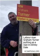  ??  ?? Labour man Graham Turner putting up a sign in Denby Dale
W SIMPSON/LDRS