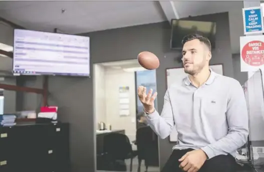  ??  ?? As a 25-year-old rookie, J.P. Bolduc wasn't thinking about life after football, but now he's taking university business classes through the CFL Players Associatio­n Academy.