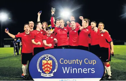  ??  ?? Cribbs Reserves, seen here celebratin­g success in the 2018-19 GFA Senior Amateur Cup final, are expected to be challengin­g strongly for the Bristol Premier Combinatio­n title this season