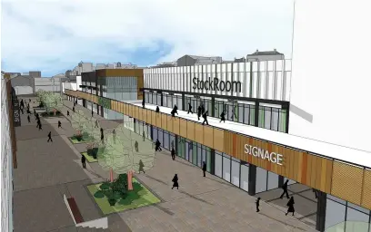  ??  ?? ●●Aview of how Stockport’s Merseyway shopping centre could be transforme­d if plans for the £14m ‘culture hub go ahead