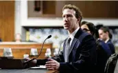  ?? SUSAN WALSH / AP ?? Meta CEO Mark Zuckerberg speaks during a Senate hearing, on Capitol Hill, on Jan. 31. Meta’s Oversight Board said Monday the company’s policy on manipulate­d media needs to be modified.