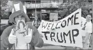  ?? AP/Lehtikuva/MARTTI KAINULAINE­N ?? Teppo Marttila, dressed as Uncle Sam, participat­es Sunday in a demonstrat­ion by True Finns youth members in support of U.S. President Donald Trump, in Helsinki.