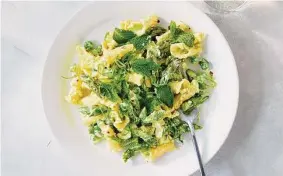  ?? ?? Yogurt and feta make this asparagus pasta light and springy, piquant and creamy.