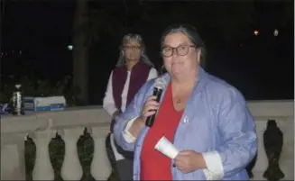  ??  ?? Assemblywo­man Carrie Woerner speaks at National Overdose Awareness Day vigil.