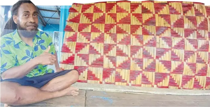  ?? Picture: NACANIELI TUILEVUKA ?? Epeli Suesue with one of his bamboo mats.