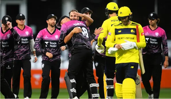  ?? PICTURE: Harry Trump/getty Images ?? Somerset’s Lewis Gregory and Tom Banton celebrate following the Vitality T20 Blast victory over on Friday