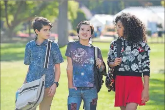  ?? [DISNEY CHANNEL] ?? From left: Joshua Rush, Peyton Elizabeth Lee and Sofia Wylie in “Andi Mack,” which was teased on streaming video outlets before it premiered on the Disney Channel