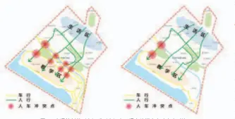  ??  ?? 图 8 交通管制前（左）后（右）上下课高峰期人车冲突­点对比