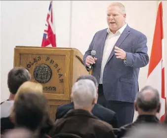  ?? DAX MELMER ?? Ontario PC leadership candidate Doug Ford told supporters “a new day will dawn in Ontario” once he’s elected premier of Ontario. Ford made a campaign stop at the Fogolar Furlan Club on Sunday.