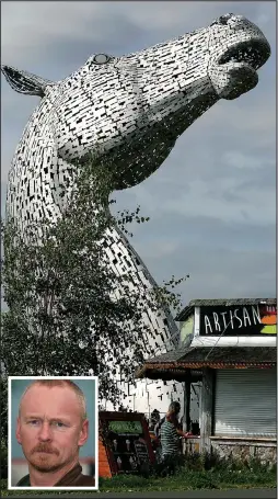  ?? ?? Row: A Kelpie towers over the snack bar. Inset: Artist Andy Scott