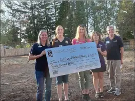  ?? PHOTOS CONTRIBUTE­D BY SARA BEACHAM ?? Left to right, Marina Park, Billie Araiza, Sara Beacham, Bonnie Chapman and Michelle McCormick pose for a photo while holding a big check for $20,000 to Girl Scouts of Northern California’s outdoor pavilion and bathrooms during a groundbrea­king and presentati­on.