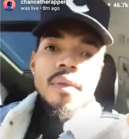  ?? | IMAGE FROM VIDEO ?? Chance the Rapper on Sunday livestream­ed a video of a police stop in which the car he was riding in, driven by his child’s mother, was pulled over on a ramp from the inbound Dan Ryan. Chance said he did the video “in case it gets out of hand.”