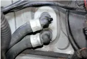  ??  ?? Bleed screws such as these on two heater pipes can help with removing air locks when refilling the coolant system.