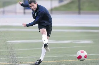  ?? DAN JANISSE ?? Celso Carapau scored twice for Windsor on Sunday as the Lancers improved to 4-6-1 on the season.