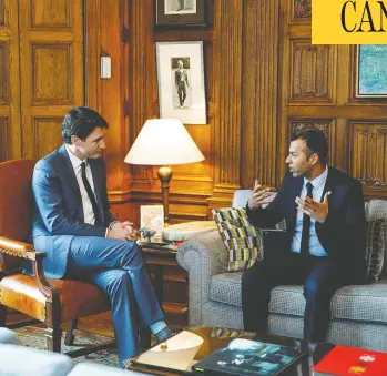  ?? MARWAN TABBARA/FACEBOOK ?? Prime Minister Justin Trudeau speaks with Kitchener South-hespeler MP Marwan Tabbara last year.