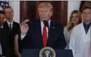  ?? CAROLYN KASTER — THE ASSOCIATED PRESS ?? President Donald Trump speaks during a ceremony where he will sign an executive order that calls for upfront disclosure by hospitals of actual prices for common tests and procedures to keep costs down, at the White House in Washington, Monday.