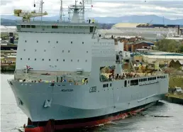  ??  ?? Aid mission: RFA Mounts Bay has helped storm-lashed islands