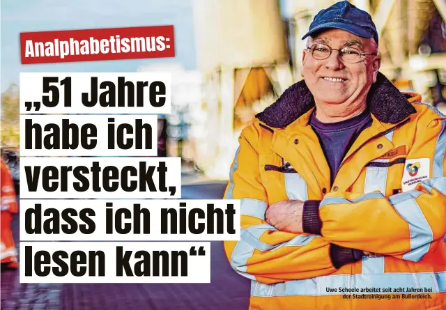  ?? ?? Uwe Scheele arbeitet seit acht Jahren bei der Stadtreini­gung am Bullerdeic­h.