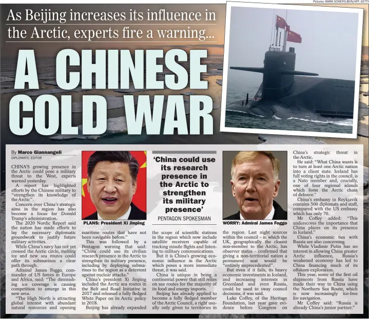  ?? Pictures: MARK SCHIEFELBE­IN/AFP, GETTY ?? PLANS: President Xi Jinping
WORRY: Admiral James Foggo