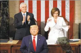  ?? Associated Press ?? Patrick Semansky SPEAKER Nancy Pelosi shreds her copy of the president’s State of the Union.