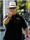  ?? AL DIAZ / MIAMI HERALD ?? Hurricanes coach Mark Richt will get a look at some position battles during today’s spring game at Hard Rock Stadium.