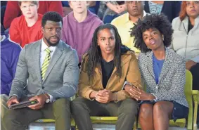  ?? KATHERINE BOMBOY/NBC ?? "Ave Maria" Episode 109: Michael Luwoye as Anthony Little, left,davonte Franklin as Maceo, center, and Maameyaa Boafo as Briana Johnson