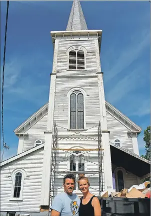  ?? DESIREE ANSTEY/JOURNAL PIONEER ?? Marly and Greg Anderson stand in front of the former Victoria United Church, which is now The Grand Victorian. The couple is transformi­ng the property, while keeping its nostalgic feel, into a wedding and events venue.