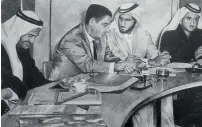  ??  ?? Sheikh Mohammed bin Rashid Al Maktoum (2nd from right) in conversati­on with Ahmed-Adi Al Bitar (2nd from left) in 1969