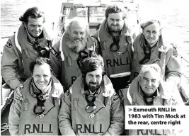  ??  ?? > Exmouth RNLI in 1983 with Tim Mock at the rear, centre right