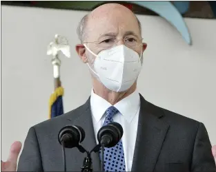  ?? GREG WOHLFORD — ERIE TIMES-NEWS VIA AP ?? Pennsylvan­ia Gov. Tom Wolf answers questions after a tour of the COVID-19vaccinat­ion clinic on April 28inside the Bayfront Convention Center in Erie. Gov. Wolf is encouragin­g all Pennsylvan­ians to get the COVID vaccine.