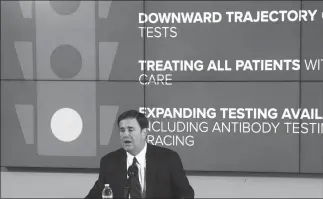  ?? ASSOCIATED PRESS ?? ARIZONA REPUBLICAN GOV. DOUG DUCEY speaks at a news conference regarding the latest updates on the coronaviru­s Monday in Phoenix.