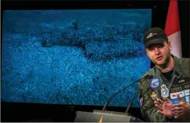  ?? The Canadian Press ?? David Shea, vice president of engineerin­g at Kraken Sonar, speaks during an announceme­nt of the discovery of a free-flight model of the Avro Arrow found in Lake Ontario, during a press conference in Toronto on Friday.