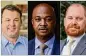  ?? Be the GOP nominee ?? State Sen. Burt Jones (left) will for lieutenant governor, while two Democrats — former U.S. Rep. Kwanza Hall (center) and Charlie Bailey — head to a runoff June 21.