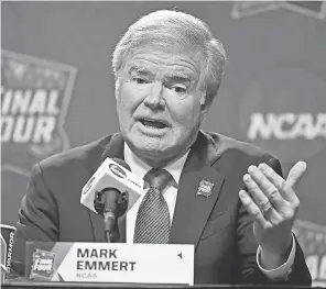  ??  ?? NCAA President Mark Emmert spoke with a small group of student- athletes over Zoom on Tuesday. ROBERT DEUTSCH/ USA TODAY SPORTS