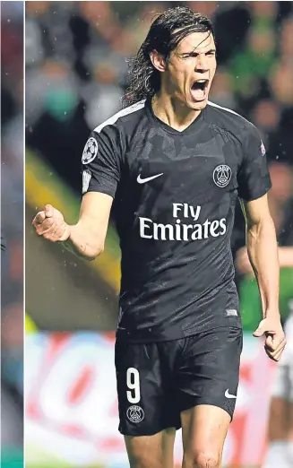  ??  ?? Goal roar: From PSG’s Edinson Cavani as he celebrates his goal