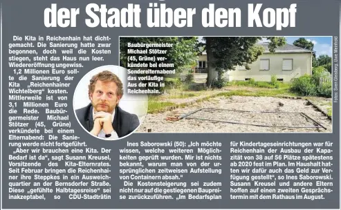  ??  ?? Baubürgerm­eister Michael Stötzer (45, Grüne) verkündete bei einem Sonderelte­rnabend das vorläufige Aus der Kita in Reichenhai­n.