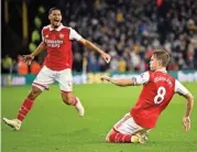  ?? (AFP) ?? Arsenal's Martin Odegaard celebrates after scoring against Wolves in their English Premier League match on Saturday