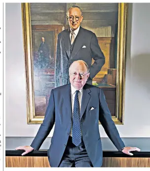  ??  ?? Bruno Schroder in 2013 beneath a portrait of his father, Helmut, who led the family firm for several decades