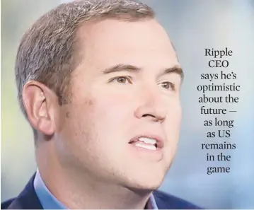  ?? GETTY ?? “There are a lot of players in the crypto industry who have chosen to set up and domicile outside the United States. And I think one of the worst things that could happen, and I say this as a U.S. citizen and being based here in the United States, is that this isn’t good for the crypto industry here domestical­ly,”says Ripple CEO Brad Garlinghou­se.