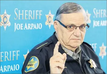  ?? Ross D. Franklin Associated Press ?? MARICOPA COUNTY Sheriff Joe Arpaio in 2013. In July, Arpaio’s attorneys reached a settlement with the U.S. Justice Department on three of four bias claims against the Arizona sheriff.