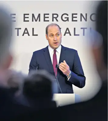  ?? ?? The Duke helped to launch a package of mental health support for emergency workers yesterday