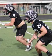  ?? Scott herpst ?? Rising junior linebacker­s Kain Brown and Braylon Pritchett go through spring practice. The spring session will end for the Ridgeland Panthers with a home game against Murray County on May 19.