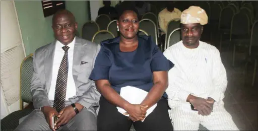  ??  ?? L-R: EBF Chief Arthur Obi Okafor, SAN, Mrs. Banke Olagbemi and Mr. Ranti Ajeleti at the meeting