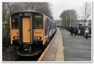  ??  ?? Having arrived two minutes earlier, Northern 150228 has another five minutes to stand before forming the 0921 back to Preston on February 3. The journey takes about an hour and a quarter.