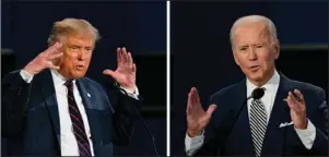  ?? The Associated Press ?? DEBATING NEXT DEBATE: President Donald Trump, left, and former Vice President Joe Biden are shown on Sept. 29 during the first presidenti­al debate at Case Western University and Cleveland Clinic in Cleveland, Ohio. The Commission on Presidenti­al Debates says the second Trump-Biden debate will be ‘virtual’ amid concerns about the president’s COVID-19.