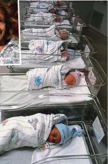  ??  ?? Sweet dreams: Newborn babies asleep in a hospital nursery. Inset: Midwife Annie Blake