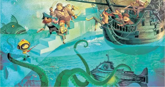 ?? DIBUPOLY ?? Una de las ilustracio­nes del libro Escalera peligrosa, del escritor argentino Fernando De Vedia, creación del genial "Poly" Bernatene