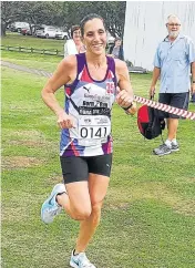  ?? Picture: SUPPLIED ?? GREAT FINISH: Caryn Lategan, of Easy Equities Born 2 Run, won the NFB Tony Viljoen Masters Marathon last Sunday.