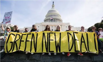  ??  ?? ‘We don’t want to bounce back to a January 2020 economy when half the country lived paycheck to paycheck; unchecked carbon pollution endangered our future; and racial inequaliti­es made people of color so vulnerable to disease.’ Photograph: Michael Reynolds/EPA