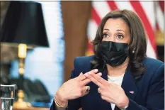  ?? Manuel Balce Ceneta / Associated Press ?? Vice President Kamala Harris convenes a roundtable on Equal Pay Day with women leaders of advocacy organizati­ons at the Eisenhower Executive Office Building on the White House complex in Washington, on Wednesday.